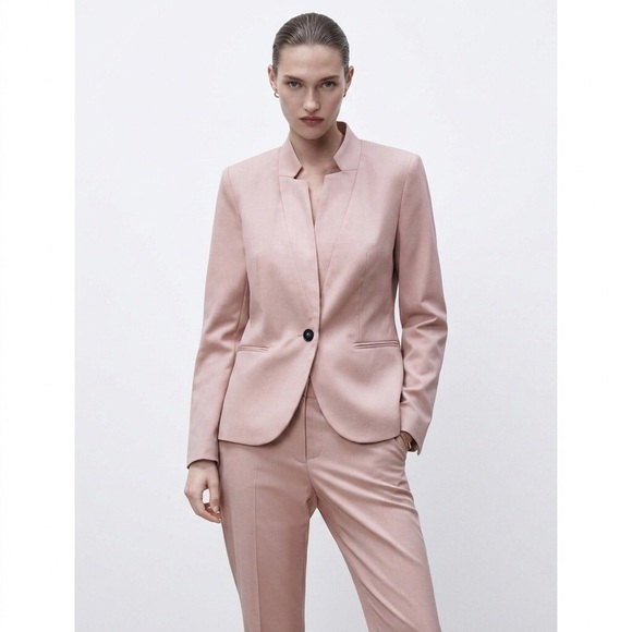Zara Jackets & Blazers - Zara Blush Pink Structured Blazer and Slim Trouser Suit Set Size 4 NWOT
